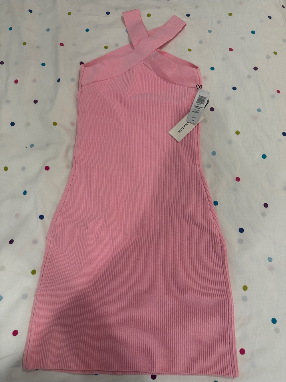 BRAND NEW Aritzia Babaton Sculpt Knit Cross Ribbed Bodycon Dress - Daisy Pink XS